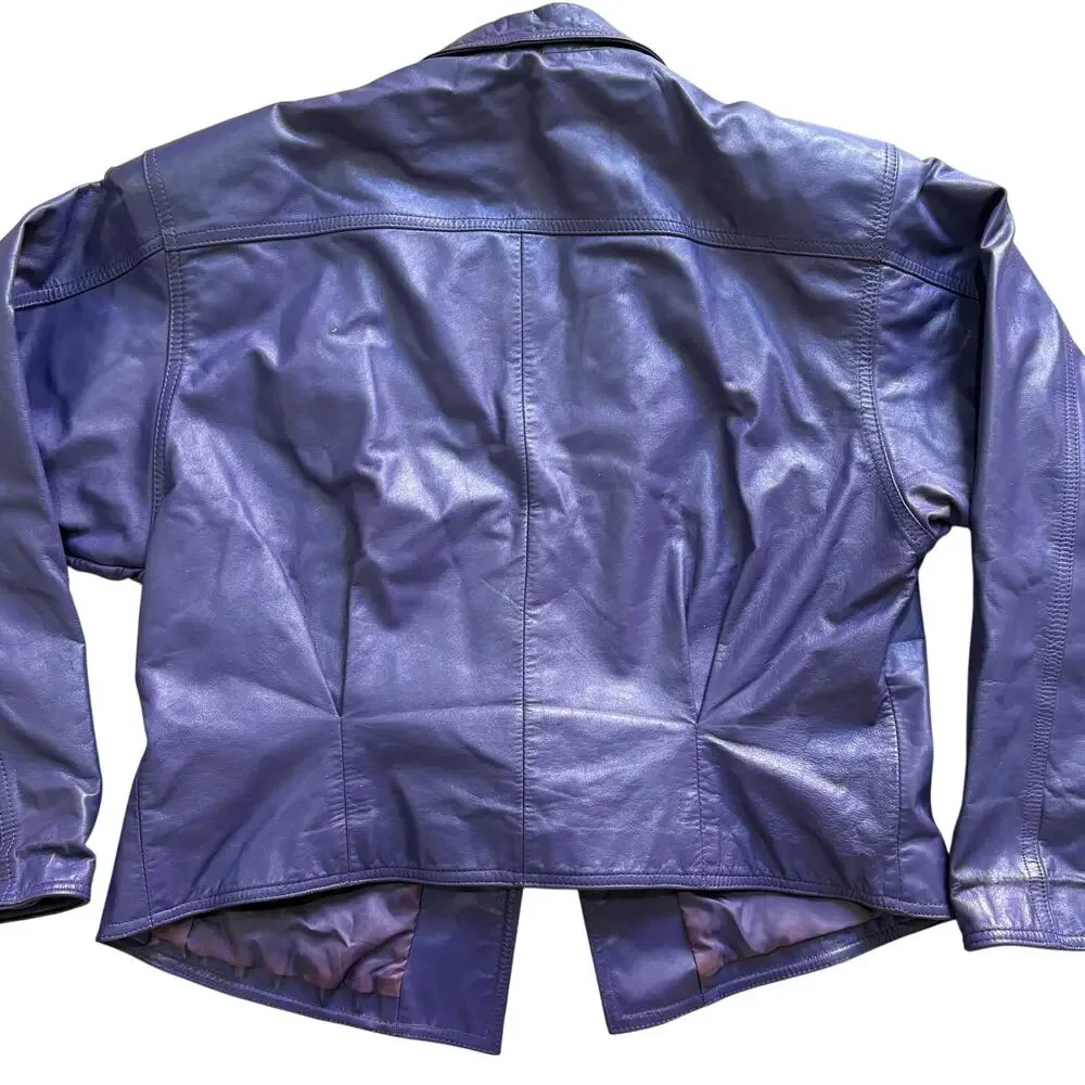 Vintage 80’s Wilsons Leather Women’s Purple Cropped Waist Jacket Tie Belt Large - Picture 7 of 9